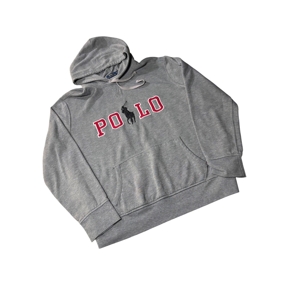 Polo Ralph Lauren Hoodie Mens XL Gray Big Pony Graphic Pullover EUC